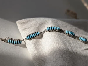 Zuni J.H. Owaleon Sterling Nadelspitze Türkis Gliederarmband 73/4" 12g Vintage - Bild 1 von 11