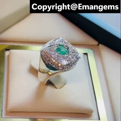 Anillo Esmeralda Zambia Natural Plata de Ley 925 - Original Regalo Navidad Verde Foto 1 de 4