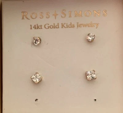 2 Pr. Pendientes perforados para niño 14K CZ atornillados en la espalda Foto 1 de 3