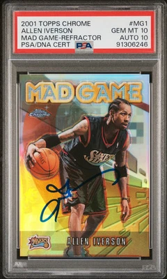 2001 Topps Chrome Mad Game Allen Iverson Refractor PSA 10 Auto 10 POP 1 - Image 1 of 2