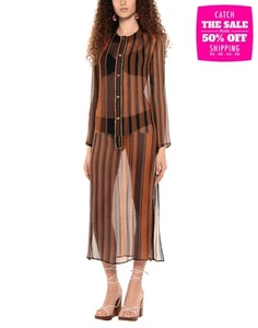 RRP€999 GENTRYPORTOFINO Silk Cover-Up IT40 US4 UK8 S Brown Striped Sequins - Picture 1 of 3