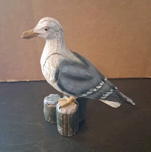 Vintage Volkskunst handbemalt Möwe auf Holzsockel Skulptur Figur 6,5" hoch  - Bild 1 von 7