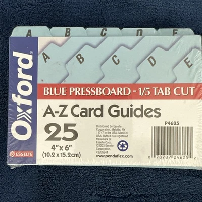 Oxford A-Z Card Guide Set 4" x 6" Blue Vintage USA Made No. P4625 Heavy Weight - Image 1 of 3