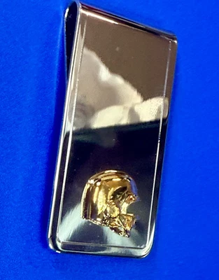 Football Helmet on Silver & Gold Color Vintage Money Clip Bill Holder - Image 1 of 4