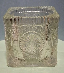 Portacandele natalizio vintage Brockway vetro trasparente American Concord Cube - Foto 1 di 9