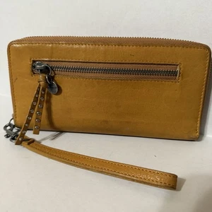 Lucky Brand Mustard Yellow Genuine Leather Wristlet Zip Around - Picture 1 of 9