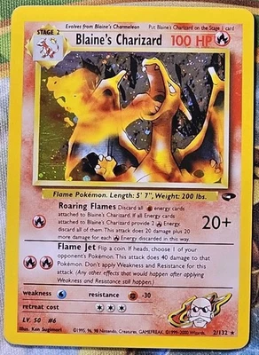 BLAINE'S CHARIZARD 2/132 GYM CHALLENGE UNLIMITED Pokemon - LP - Corner Blunted - Image 1 of 4
