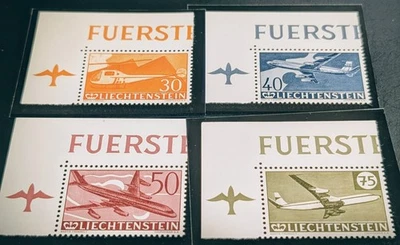 LIECHTENSTEIN 1960, SC. C34-C 37, F-VF MNH CORNER AIRMAIL SET. - Image 1 of 2