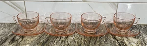 Fostoria Mayfair Pink Depression Glass Tea Coffee Cups and Saucers Set of 4 - Picture 1 of 24