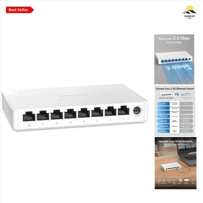 8-Port 2.5Gb Ethernet Switch Unmanaged Desktop Hub for Gaming Office Home NAS - Image 1 of 4