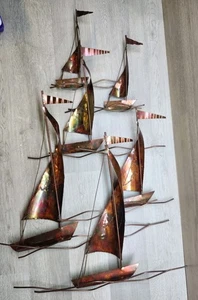 Vtg Mid-Century Curtis JERE Copper Metal Wall Art SCULPTURE  Sailboats  28"× 19" - Picture 1 of 17
