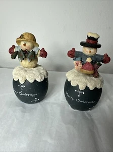 Crazy Mountain 2 Snowmen/ Candles with 2 Candle Toppers Glitter Christmas Decor - Picture 1 of 9