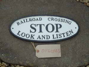 Large Railroad Crossing Cast Iron Sign Metal Plaque  / Train /Railway / Stop