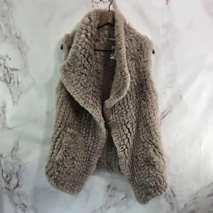 Soft Surroundings Vest Women Small Brown Taupe Faux Fur Jenai Knit Gilet Fleece - Picture 1 of 10