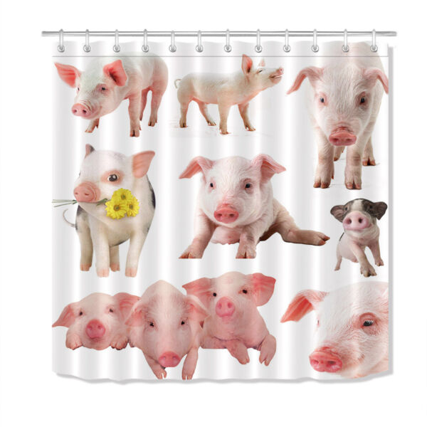 Cute Pig Baby Waterproof Fabric Custom Shower Curtain Set Bathroom Mat & Hooks