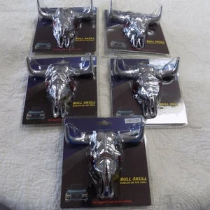 LOT 5 BRAND NEW BULL SKULL EMBLEM ON THE GRILL HD-112C CHROME 6 1/4" X 6 " - Picture 1 of 8