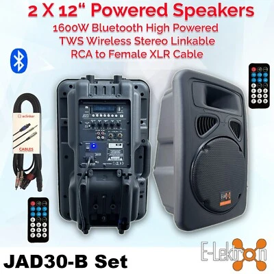 E-lektron 2X12“ inch 1600W Powered Speakers Bluetooth Linkable Sound System PA - image 1 of 4