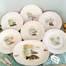 Limoges Fish Dinnerware Set. 6 Large Fish Dinner Plates and Fish Platter.