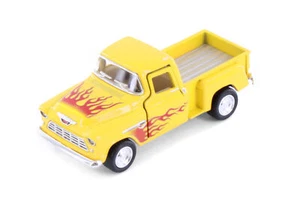 1955 CHEVY STEPSIDE PICKUP TRUCK W/FLAMES YELLOW 1/54 DIECAST CAR 3002DF - Picture 1 of 2