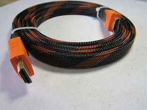 Câble HDMI Plat Noir/Orange Plomb 1,8M Long Top Qualité Connexion OR Tressé - Photo 1/5