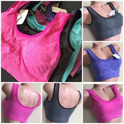 3 Bra 6 Sport Bras Yoga Active Wear Workout Seamless TOP CAMI VIOLA 306 LOT S-2X - Image 1 of 4