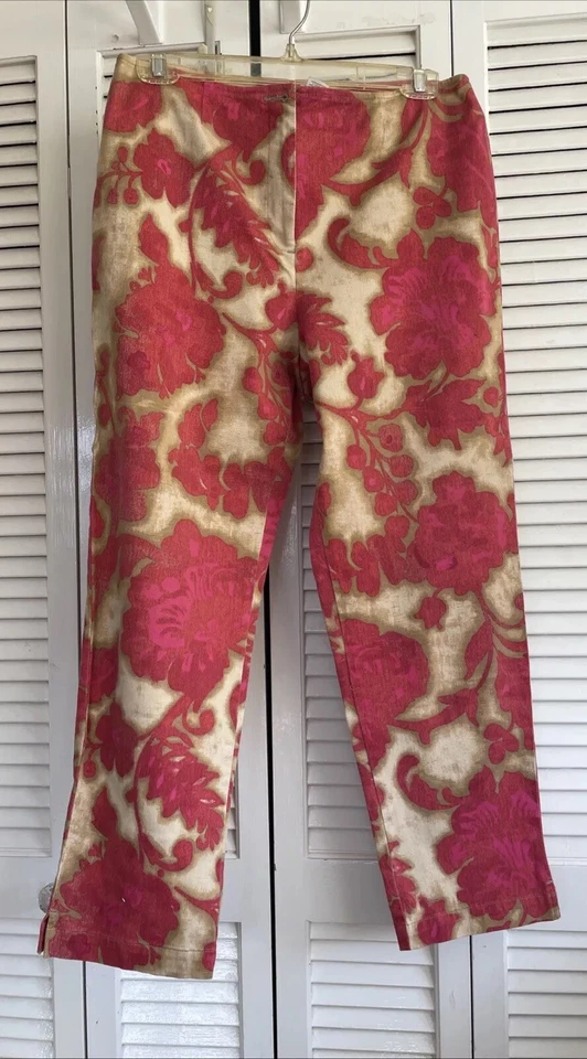 Pantalón al tobillo Sigrid Olsen talla 10P deportivo para mujer rosa/beige estampado floral pantalones Foto 1 de 4