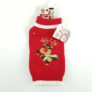 Pet Puppy Dog XS Red Nose Dancing Reindeer Christmas Winter Sweater - Picture 1 of 4