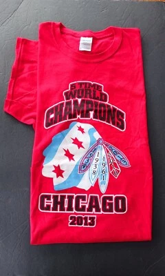 Camiseta roja Chicago BlackHawks 2013 5 veces campeones de la Copa Mundial Stanley XL para hombre Foto 1 de 4