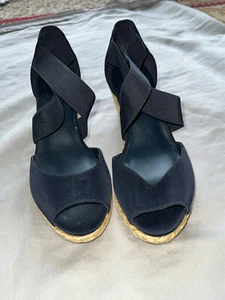 Bandolino Candra elegante Keilabsatz Schuhe Pumps marineblau Satin 9 1/2. - Bild 1 von 9