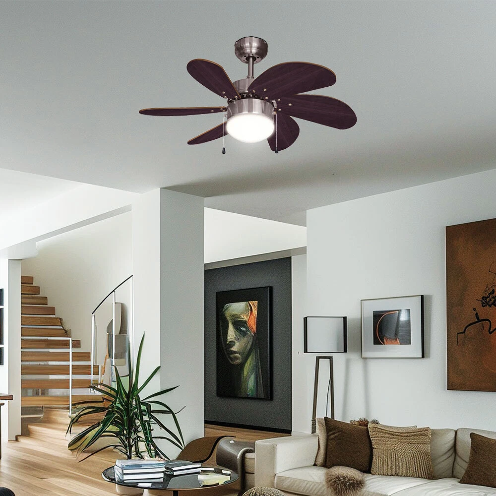Massive Deckenventilator Mit 5 Lampen - Brauner Lüfter Mit Beleuchtung, 5x E14, 725 Lumen
