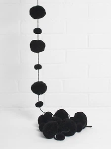 Black Pom Pom Garland 3m - Monochome Hanging Party Kids Bedroom Room Decoration - Picture 1 of 3