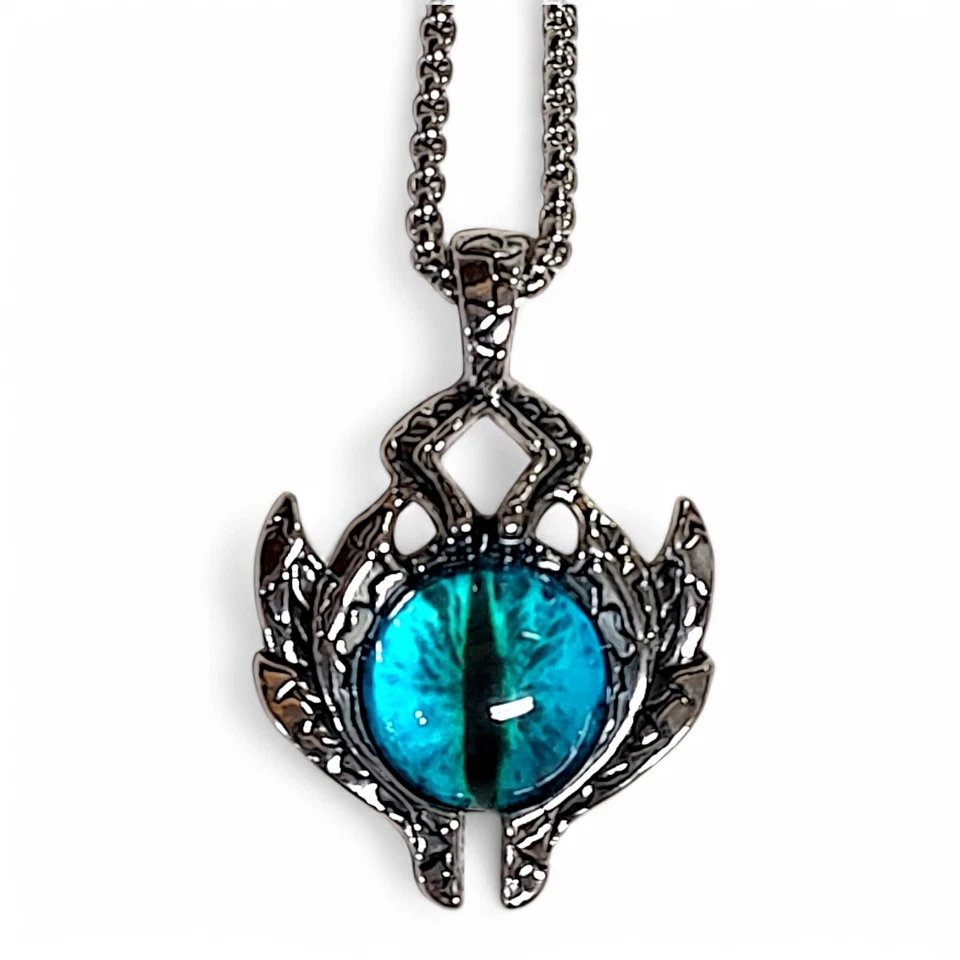 Blue Evil Eye Pendant Necklace Men's Demon Eye Men's Powerful Beast Eye 23.5" Foto 1 de 4