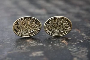 Vtg Estate Gold Tone Lovely Diamond Cut Etched Design Oval Dress Cufflinks GUC - Picture 1 of 8