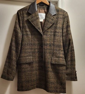 Chaqueta Blazer Vintage 4 Votre Nom FRANCIA Tweed Cuero Cuello Detalle Mezcla Lana - Imagen 1 de 11
