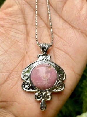 Colgante de moda de rodocrosita relleno de oro blanco, medallón, CADENA SURTIDA GRATIS #1 Foto 1 de 4