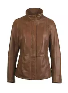 Genuine Lakeland Womens Brown Martindale Funnel Neck Leather Jacket UK 12 - Picture 1 of 2