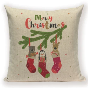 Christmas Stockings X1 Cushion Pillow Cover Winter December Santa Presents Gifts - Picture 1 of 5
