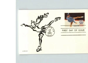 Hand Painted FIGURE SKATING, Olympics 1980 # 1 of 1 made, Postal card FDC - Picture 1 of 1