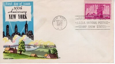 1953 FDC 300th Anniversary New York City Fluegel Cover ST3462 - Image 1 of 3