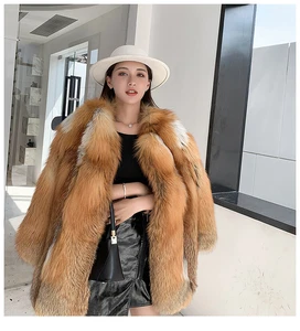 Women's Genuine Natural Red Fox Fur Coat Full Pelt Thick Winter Overcoat Outwear - Picture 1 of 10