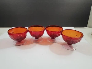 Set of 4 Morgantown Crinkle Ruby Glass Footed Sherbet Ice Cream Bowls - Picture 1 of 9