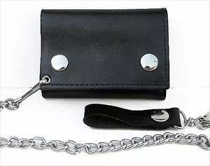 Cartera de motociclista negra premium de cuero genuino para hombre cadena de acero motocicleta camionero. - Imagen 1 de 10