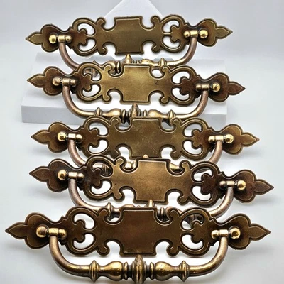 Vintage Brass Drawer Pulls Lot of 5 – Mid-Century Ornate Handles 4.5″ - Image 1 of 4