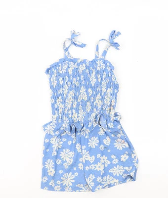 River Island Girls Blue Floral Playsuit, 3-4 Years, Casual Summer - Image 1 of 4