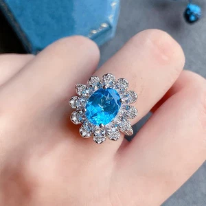 Anillo de cóctel estilo floral enchapado en plata hielo aplastado aspecto diamante americano - Imagen 1 de 4