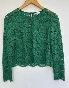 Claudie Pierlot Boheme Lace Shirt 36 Green Long Sleeve Crop Top Scalloped Blouse - Picture 1 of 4