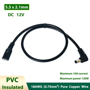DC12V Power Supply Extension Cable 5.5x2.1 Right Angle to Female Connection Wire - Picture 1 of 5