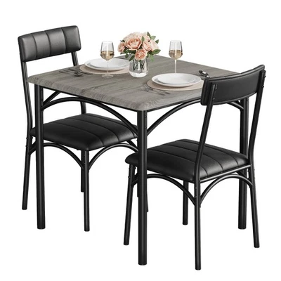 3-Piece Dining Table Set with 2 Cushioned Chairs, Rustic Grey Kitchen Furniture - Image 1 of 4