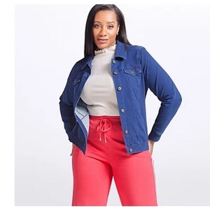 Denim & Co Comfy Denim Style Jacket with Collar Indigo Medium Wash 3XL NEW - Picture 1 of 13