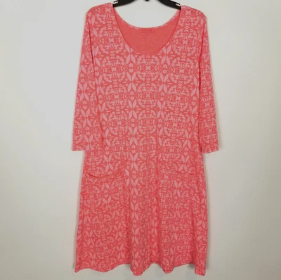 Vestido Fresh Produce Para Mujer XL Dalia Floral Algodón Coral Bolsillos Manga 3/4 EE. UU. Foto 1 de 4